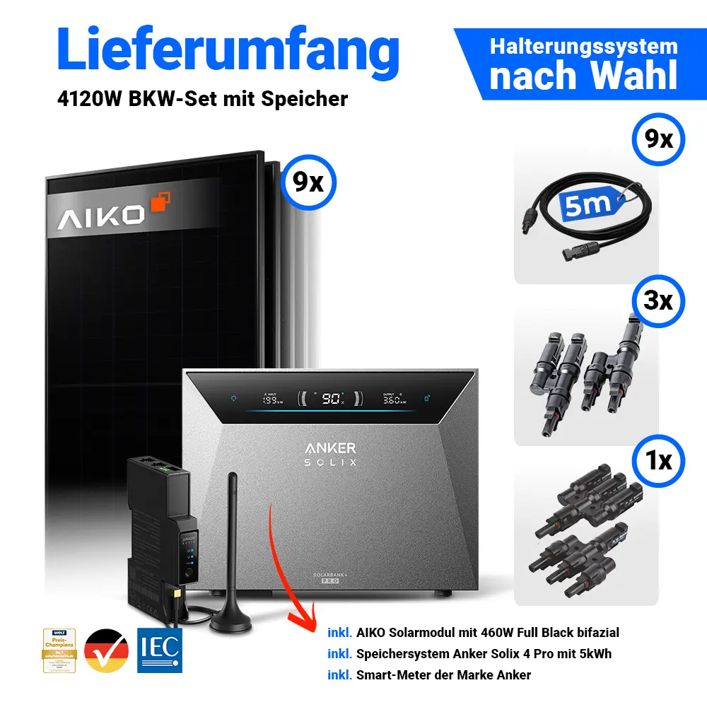4140W Solarkraftwerk mit Speicher - 9x AIKO 460W Full Black & Anker Solix Solarbank 4 Pro – Bild 3