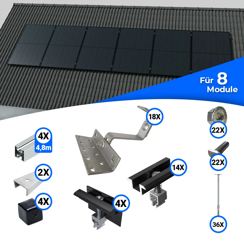 Standard Schrägdach Montageset für 8 Solarmodule – Bild 2